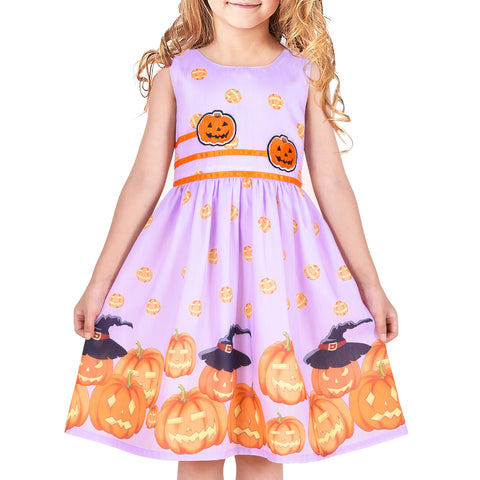 Girls Dress Halloween Costume Pumpkin Cosplay Party Dress Size 4-12 Years
