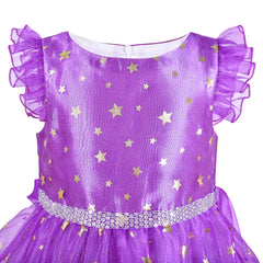 Girls Dress Set Halloween Witch Costume Purple Sparkling Star Witch Hat Size 4-10 Years
