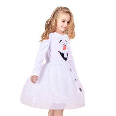 Girls Dress Costume For Snowman Christmas Halloween Party Headband Size 4-8 Years
