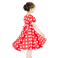 Girls Dress Red White Polka Flower Collar Halloween Costume Bow Headband Size 3-8 Years