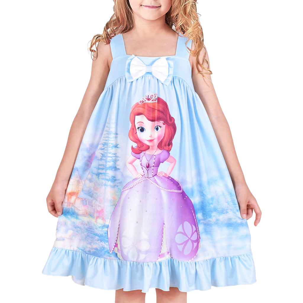 Girls Dress Princess Nightgown Sleepwear Summer Pajama Bow Tie Size 3-8 Years