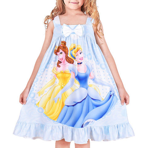 Girls Dress Princess Nightgown Sleepwear Summer Pajama Bow Tie Size 3-8 Years