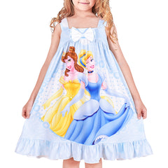 Girls Dress Princess Nightgown Sleepwear Summer Pajama Bow Tie Size 3-8 Years