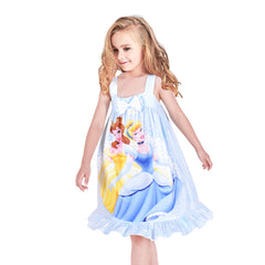 Girls Dress Princess Nightgown Sleepwear Summer Pajama Bow Tie Size 3-8 Years