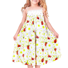 Girls Dress Ladybug Flower White Lace Trim Nightgown Size 4-8 Years