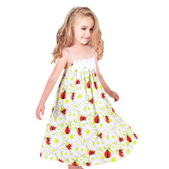 Girls Dress Ladybug Flower White Lace Trim Nightgown Size 4-8 Years