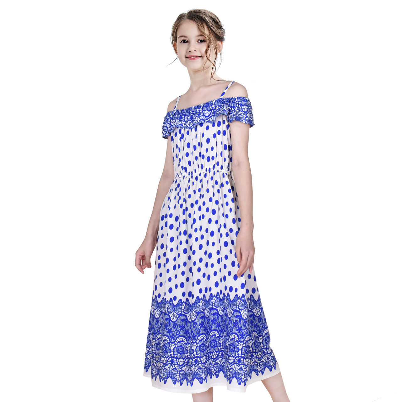 Girls Dress Dot Cold Shoulder Polynesia Summer Size 6-14 Years