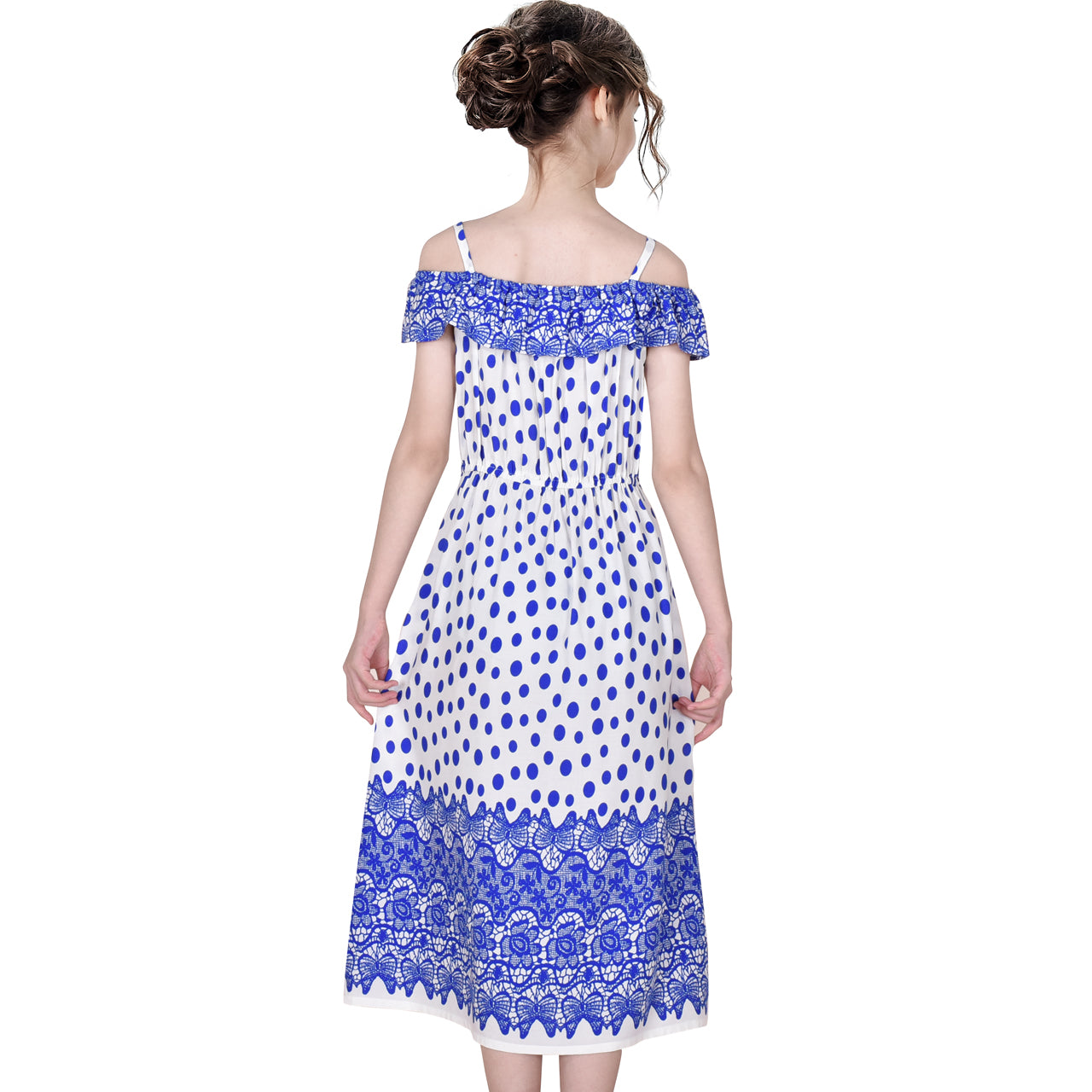 Girls Dress Dot Cold Shoulder Polynesia Summer Size 6-14 Years