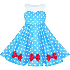 Girls Dress Blue Dot Swing Dress Doll Costume Surprise Party Size 4-8 Years