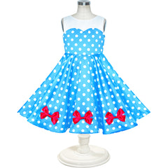 Girls Dress Blue Dot Swing Dress Doll Costume Surprise Party Size 4-8 Years