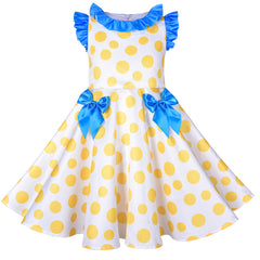 Girls Dress Yellow Dot Pleated Collar Doll Costume Surprise Party Size 4-8 Years