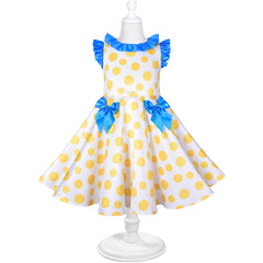 Girls Dress Yellow Dot Pleated Collar Doll Costume Surprise Party Size 4-8 Years