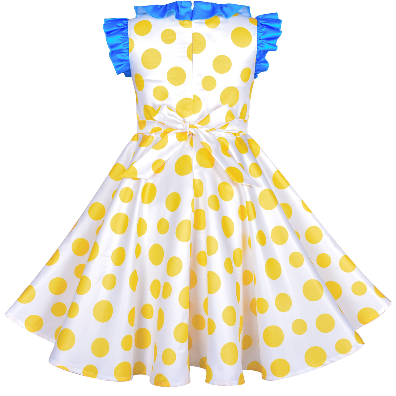 Girls Dress Yellow Dot Pleated Collar Doll Costume Surprise Party Size 4-8 Years