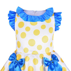 Girls Dress Yellow Dot Pleated Collar Doll Costume Surprise Party Size 4-8 Years