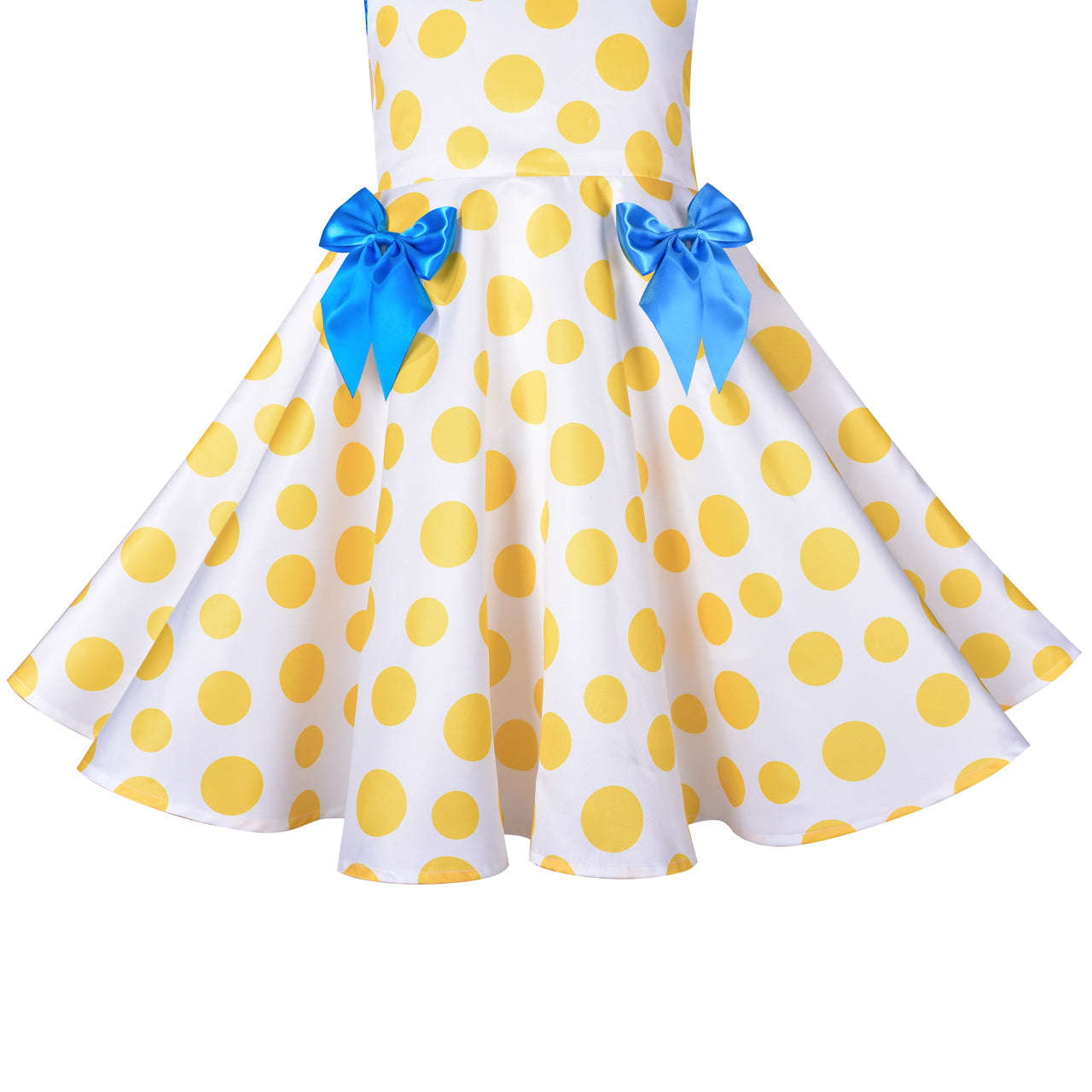 Girls Dress Yellow Dot Pleated Collar Doll Costume Surprise Party Size 4-8 Years