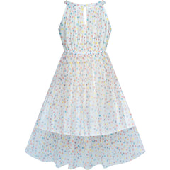 Girls Dress Colorful Dot Lace Halter Wedding Bridesmaid Gown Size 7-14 Years
