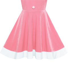 Girls Dress White Collar Velvet Long Sleeve Pink Swing Dress Size 4-14 Years