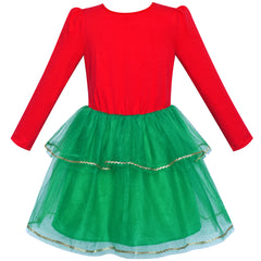 Girls Dress Christmas Tree Headband Santa Long Sleeve Party Dress Size 3-12 Years