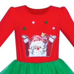 Girls Dress Christmas Tree Headband Santa Long Sleeve Party Dress Size 3-12 Years