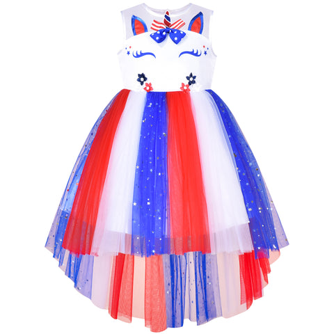 Girls Dress Unicorn US National Day July 4th Celebration Party Size 4-10 Years