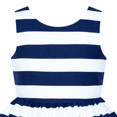 Girls Dress Cotton Casual Navy Blue Striped Bear V Back Holiday Party Size 3-8 Years