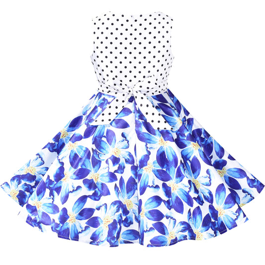 Girls Dress Blue Flower Doll Costume Surprise Party Swing Dress Size 3-8 Years