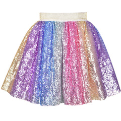 Girls Skirt Rainbow Unicorn Sequin Sparkling Tutu Dancing Size 2-10 Years