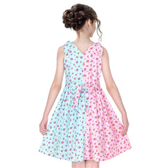 Girls Dress Color Contrast Flower Pink Blue Cotton Casual Dress Size 6-12 Years