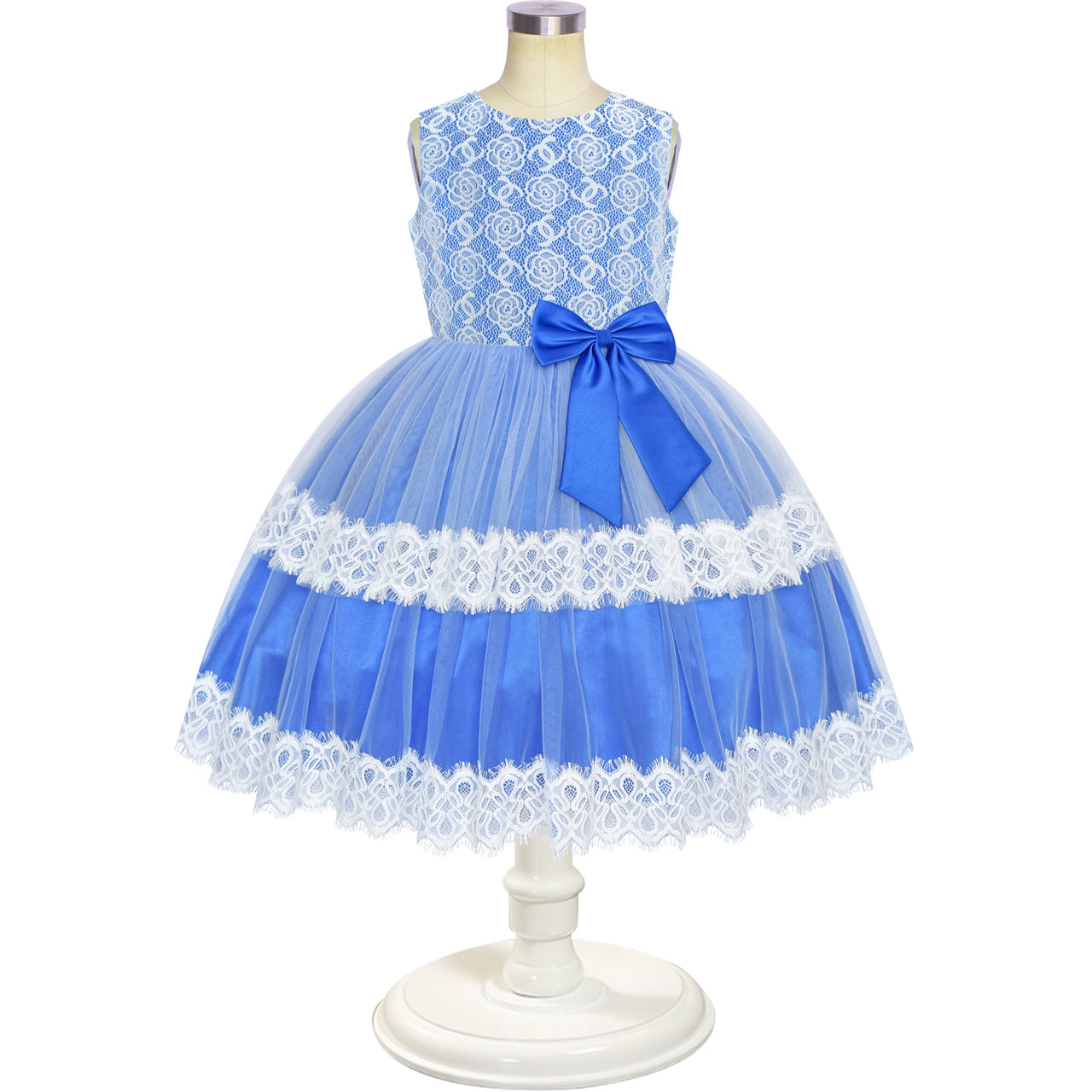 Girls Dress Lace Top Blue Wave Hem Skirt Wedding Bridesmaid Size 6-12 Years