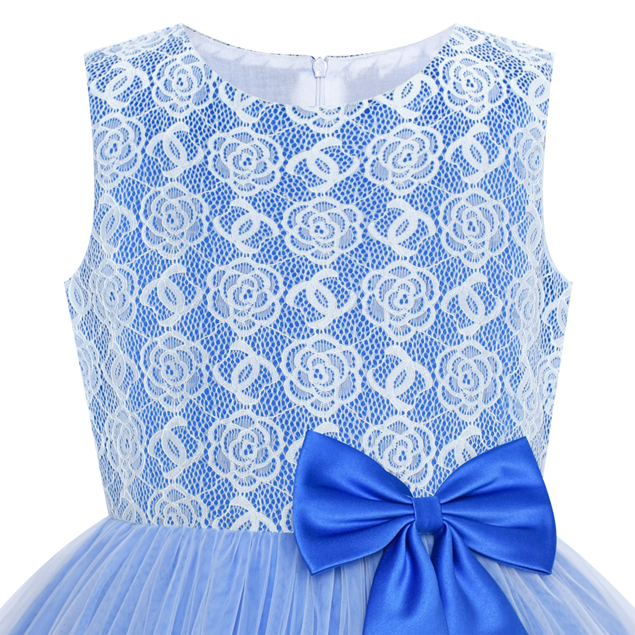 Girls Dress Lace Top Blue Wave Hem Skirt Wedding Bridesmaid Size 6-12 Years