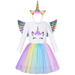 Girls Dress Unicorn Embroidered Rainbow Holiday Party Halloween Size 3-7 Years