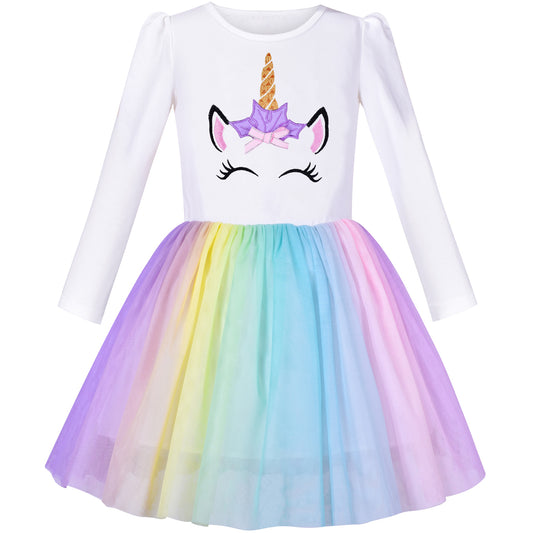 Girls Dress Unicorn Embroidered Rainbow Holiday Party Halloween Size 3-7 Years