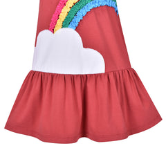 Girls Dress Rainbow Christmas Party Long Sleeve Cotton Size 3-7 Years