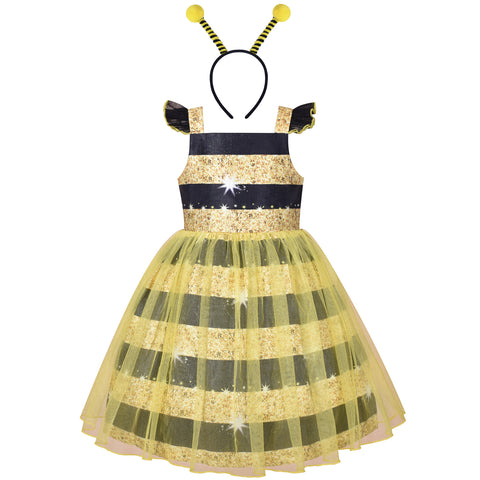 Girls Dress Queen Bee Costume Halloween Cosplay Party Size 4-8 Years