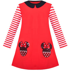 Girls Dress Cotton Casual Striped Style Cartoon Red Cosplay Costume Size 3-8 Years