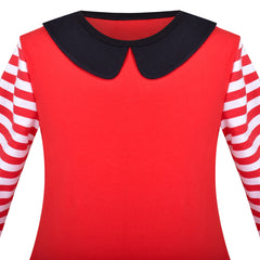 Girls Dress Cotton Casual Striped Style Cartoon Red Cosplay Costume Size 3-8 Years