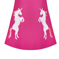 Girls Dress Fuchsia Rose Unicorn Sequin Embroidered Long Sleeve Size 3-8 Years