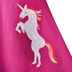 Girls Dress Fuchsia Rose Unicorn Sequin Embroidered Long Sleeve Size 3-8 Years
