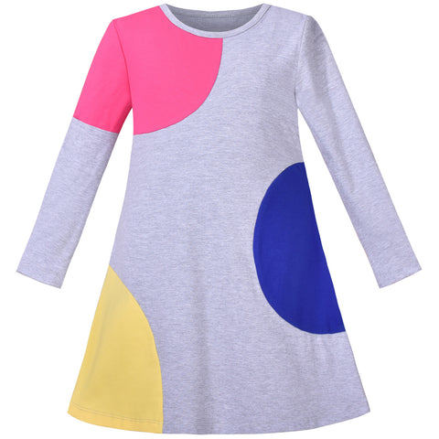 Girls Dress Long Sleeve A-line Shirt Dress Color Contrast Cotton Casual Size 3-8 Years