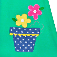 Girls Dress Cotton Casual Long Sleeve Flower Pot Embroidered Size 3-8 Years