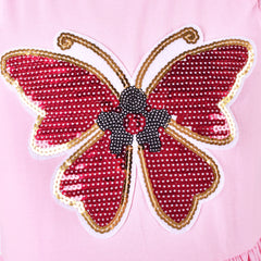 Girls Dress Hanky Hem Butterfly Sequins Embroidered Pink Cotton Size 6-12 Years