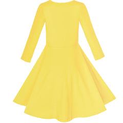 Girls Dress Yellow Butterfly Long Sleeve Casual Cotton Dress Size 5-12 Years