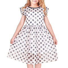 Girls Dress Lace Black Dot Pleated Sleeve Party Summer Sundress Size 4-8 Years
