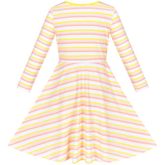 Girls Dress Long Sleeve Yellow Striped Cotton Casual Everyday Wearing Size 4-8 Years