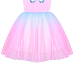 Girls Dress Blue Butterfly Sparkling Sequins Gradient Color Tulle Size 4-8 Years