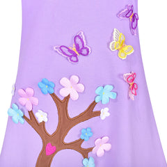 Girls Dress Long Sleeve Purple Butterfly Tree Embroidered Casual Size 3-8 Years