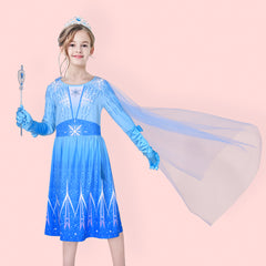 Girls Dress Snow Queen Ice Princess Birthday Crown Magic Wand Size 4-8 Years