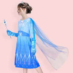 Girls Dress Snow Queen Ice Princess Birthday Crown Magic Wand Size 4-8 Years