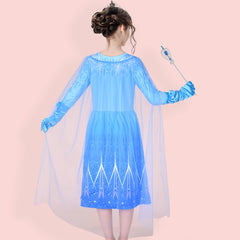 Girls Dress Snow Queen Ice Princess Birthday Crown Magic Wand Size 4-8 Years