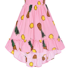 Girls Dress Pink Sleeveless Pineapple Hawaiian Style Beach Party Size 7-14 Years